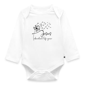 Jesus, abundant life giver has a chic dandelion gr - Organic Longsleeve Baby Bodysuit - white - Front