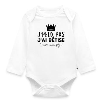 I can't I bet with my son - Organic Longsleeve Baby Bodysuit - white - Front