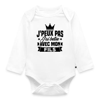 I can't I bet with my son - Organic Longsleeve Baby Bodysuit - white - Front