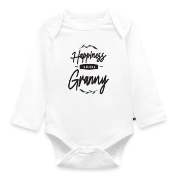 Womens Happiness Is Being a Granny - Organic Longsleeve Baby Bodysuit - white - Front