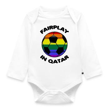 Fair Play in Qatar Qatar Boycott Boycott Rainbow - Organic Longsleeve Baby Bodysuit - white - Front