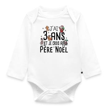3 ans Père Noël Anniversaire Fille Garçon Fillette - Body Bébé bio manches longues - blanc - Devant