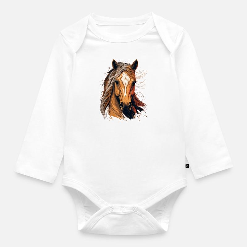 Illustration de cheval - Body Bébé bio manches longues - blanc