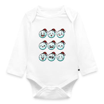 9 snowballs with Christmas hat - Organic Longsleeve Baby Bodysuit - white - Front