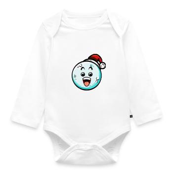 Snowball with Christmas hat #3/9 - Organic Longsleeve Baby Bodysuit - white - Front