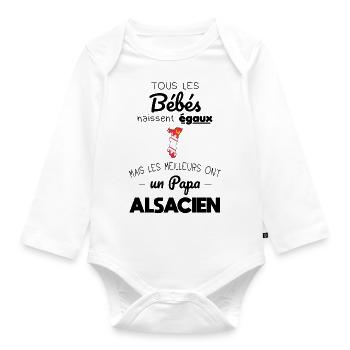 Bébés égaux meilleurs ont un papa Alsacien - Body Bébé bio manches longues - blanc - Devant