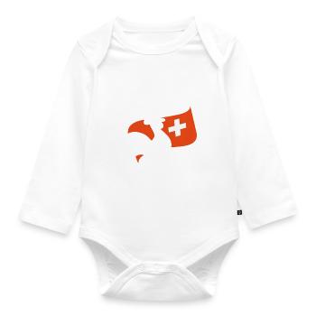 Krähender Hahn vor Schweizer Flagge für den Bauer! - Baby Bio-Langarm-Body - Weiß - Vorne