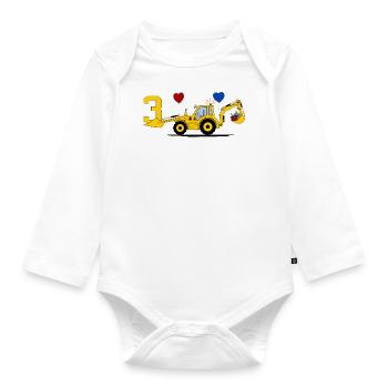 3rd Birthday Excavator Tractor - Organic Longsleeve Baby Bodysuit - white - Front