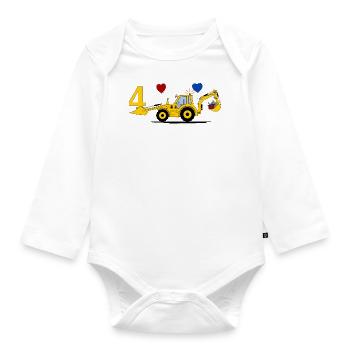 4. Geburtstag Bagger Traktor - Baby Bio-Langarm-Body - Weiß - Vorne