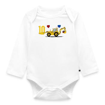 10. Geburtstag Bagger Traktor - Baby Bio-Langarm-Body - Weiß - Vorne