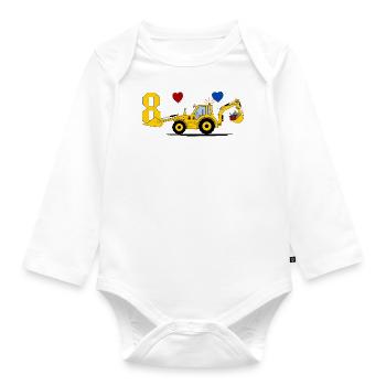 8. Geburtstag Bagger Traktor - Baby Bio-Langarm-Body - Weiß - Vorne