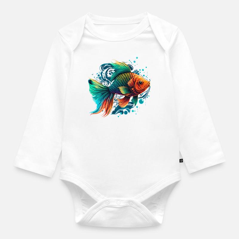 Regenbogenfisch Illustration - Baby Bio-Langarm-Body - Weiß