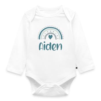 Aiden Name Regenbogen - Baby Bio-Langarm-Body - Weiß - Vorne