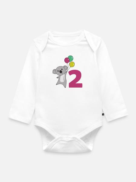 Koala zweiter Geburtstag Luftballons für Kinder - Baby Bio-Langarm-Body - Weiß
