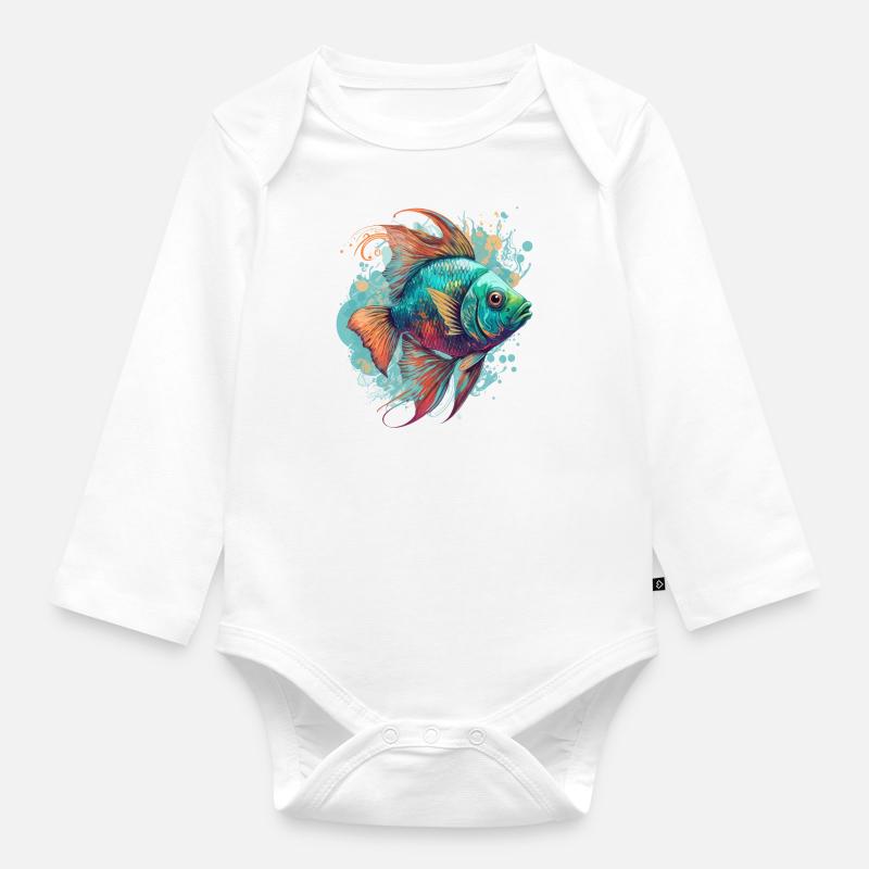 Poisson arc-en-ciel - Body Bébé bio manches longues - blanc
