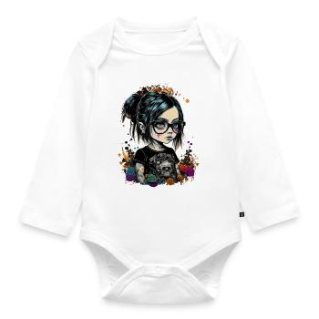 Dessin animé petite fille avec des lunettes de style gothique - Body Bébé bio manches longues - blanc - Devant