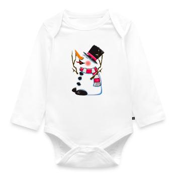 Cute snowman winter - Organic Longsleeve Baby Bodysuit - white - Front