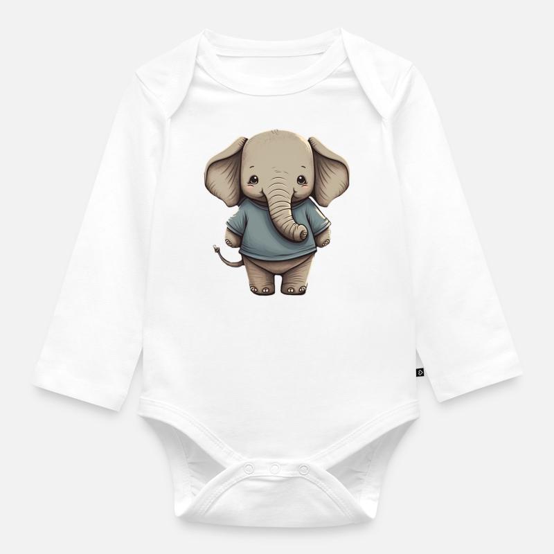Mignon éléphant avec pull bleu pour enfants - Body Bébé bio manches longues - blanc