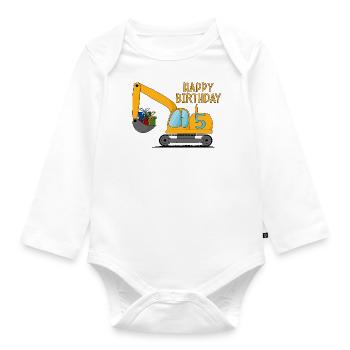 Excavator Kids Happy Birthday 5 - Organic Longsleeve Baby Bodysuit - white - Front