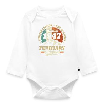Cadeau D'anniversaire Février 1947 Vintage Rétro - Body Bébé bio manches longues - blanc - Devant