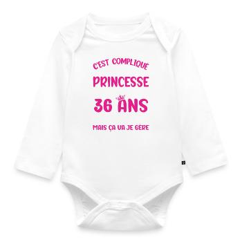 Une princesse et d'avoir 36 ans - Body Bébé bio manches longues - blanc - Devant