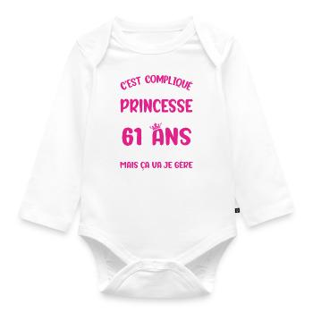Une princesse et d'avoir 61 ans - Body Bébé bio manches longues - blanc - Devant