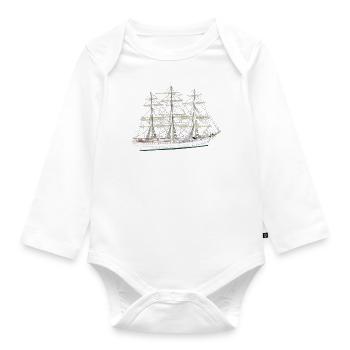 Sailing Ship, Full Ship, Boat, White - Organic Longsleeve Baby Bodysuit - white - Front
