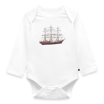 Sailing ship, full-rigged ship, boat, brown - Organic Longsleeve Baby Bodysuit - white - Front