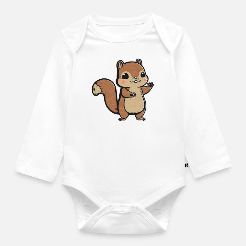 Kawaii Eichhörnchen, Hörnchen, Backenhörnchen - Baby Bio-Langarm-Body - Weiß
