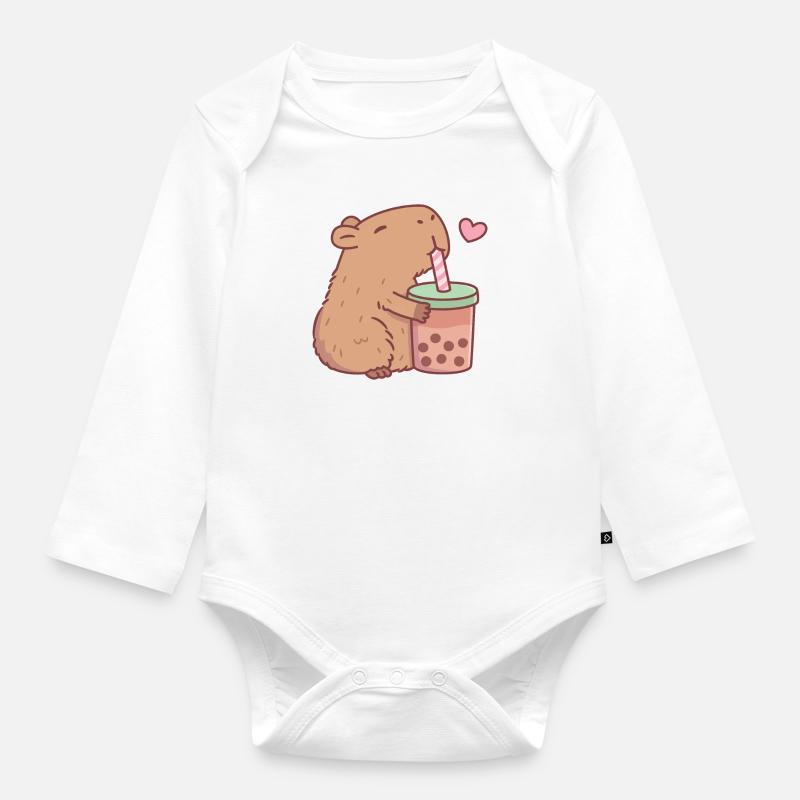 Süßes Capybara liebt Bubble Tea - Baby Bio-Langarm-Body - Weiß