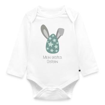 Mein erstes Ostern - Geschenk Baby - Osterei Hase - Baby Bio-Langarm-Body - Weiß - Vorne