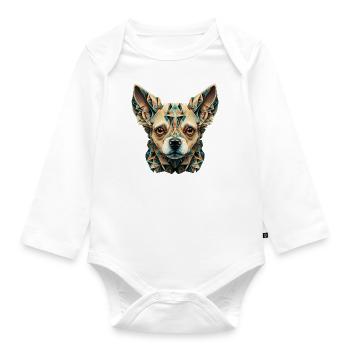 Farbenfrohes Chihuahua Kopf Artwork - Baby Bio-Langarm-Body - Weiß - Vorne