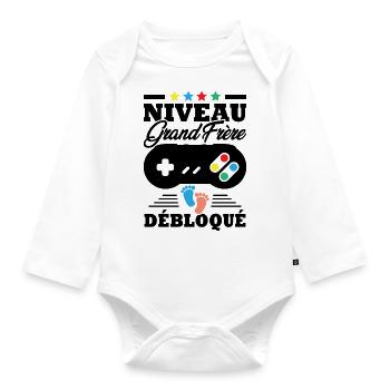 Niveau Grand Frère Débloqué - Body Bébé bio manches longues - blanc - Devant