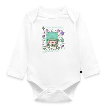 Christmas green festive bubble head cutie - Organic Longsleeve Baby Bodysuit - white - Front