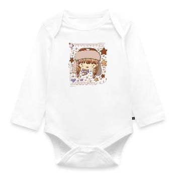 Chocolate festive bubble head cutie - Organic Longsleeve Baby Bodysuit - white - Front