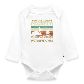 N'embête jamais un pêcheur / Humour pêcheur cadeau - Body Bébé bio manches longues - blanc - Devant
