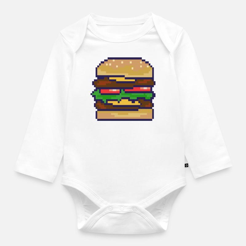 Cheeseburger Pixelart - Baby Bio-Langarm-Body - Weiß
