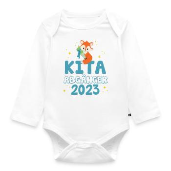 Kita Abgänger 2023 - Schulanfang Einschulung Junge - Baby Bio-Langarm-Body - Weiß - Vorne