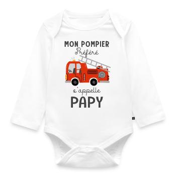 Papy Pompier prefere Papi et petit fils - Body Bébé bio manches longues - blanc - Devant