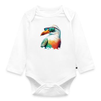 Madeira Urlaub coole bunte Möwe mit Sonnenbrille - Baby Bio-Langarm-Body - Weiß - Vorne