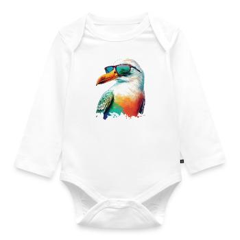 Heligoland holiday cool colorful seagull with sunglasses - Organic Longsleeve Baby Bodysuit - white - Front