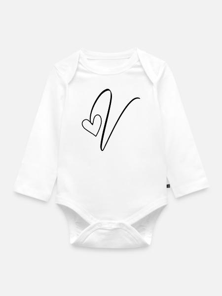 Buchstabe V Buchstabe-V Kalligrafie - Baby Bio-Langarm-Body - Weiß