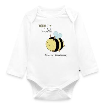 BEE-autiful Bee approaching I Baddeldaddel - Organic Longsleeve Baby Bodysuit - white - Front
