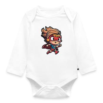 Cute superheroine with comic-style cape - Organic Longsleeve Baby Bodysuit - white - Front