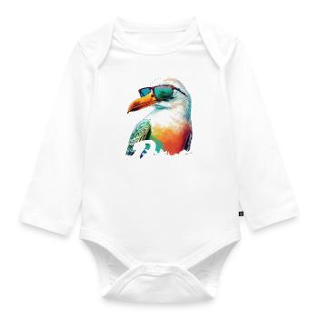 Paris France Holiday Seagull with Sunglasses - Organic Longsleeve Baby Bodysuit - white - Front