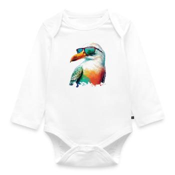 Amsterdam Niederlande Urlaub Möwe mit Sonnenbrille - Baby Bio-Langarm-Body - Weiß - Vorne