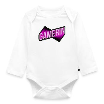 Gamerin Neon 3D Pink - Baby Bio-Langarm-Body - Weiß - Vorne