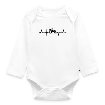 tractor heartbeat farmer tractor t-shirt farmer - Organic Longsleeve Baby Bodysuit - white - Front