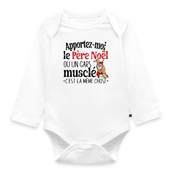 Père Noël Gars Musclé Musculation Cadeau Homme - Body Bébé bio manches longues - blanc - Devant