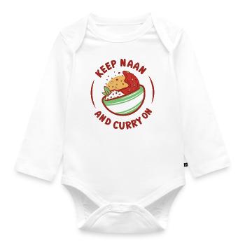 Halten Sie Naan und Curry auf indischem Essensliebhaber - Baby Bio-Langarm-Body - Weiß - Vorne